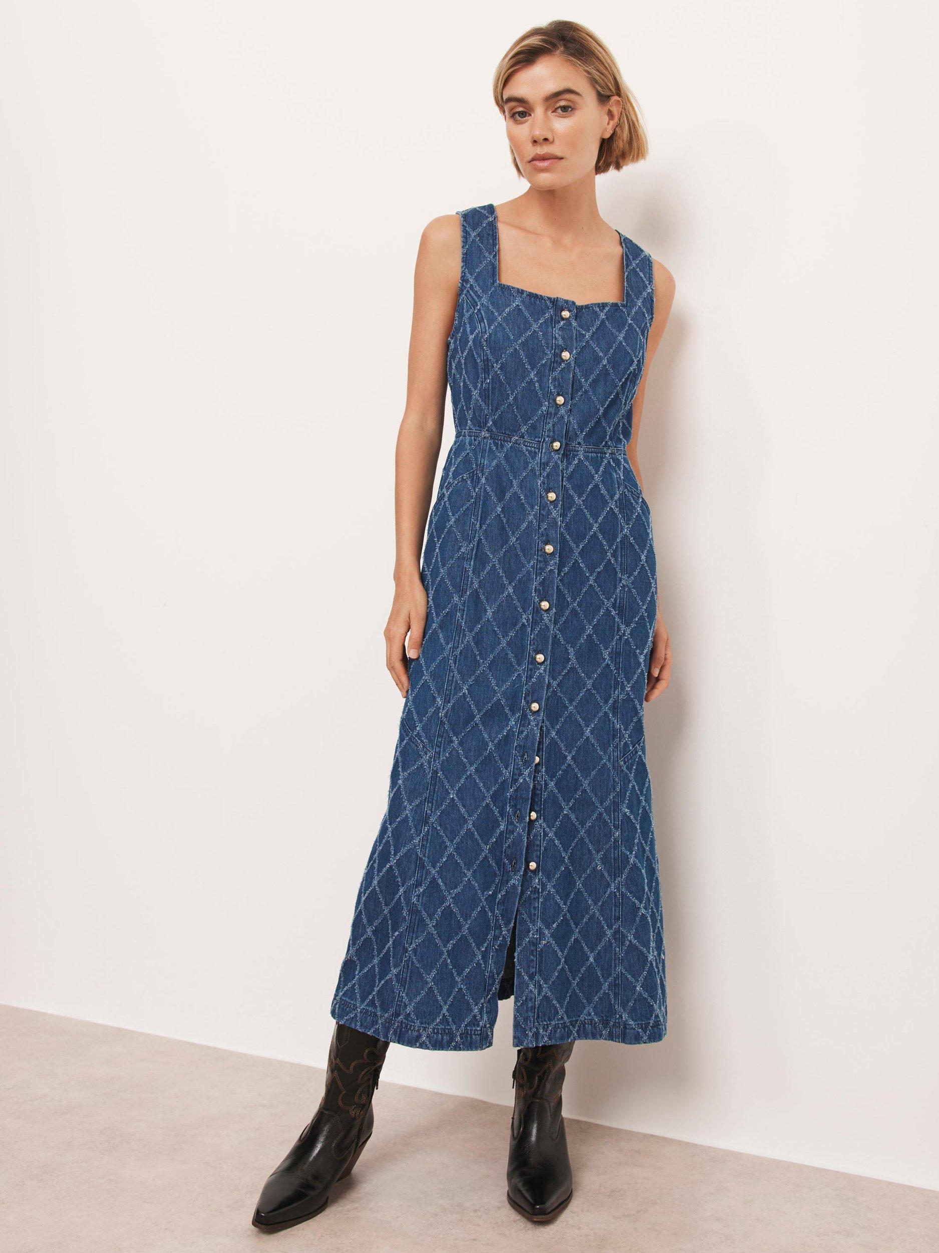 Product image 6 of 8, which shows Mint Velvet Diamond Denim Midi Dress, Indigo, 8