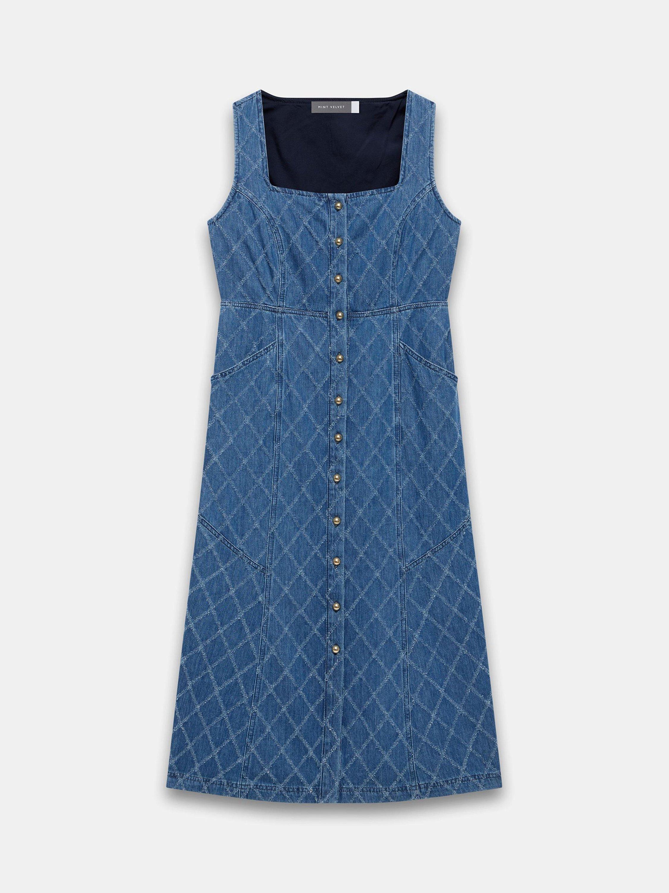 Product image 7 of 8, which shows Mint Velvet Diamond Denim Midi Dress, Indigo, 8
