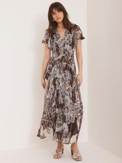 Mint Velvet Glitter Thread Floral Maxi Dress, Brown/Multi, Brown/Multi