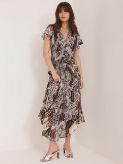 Mint Velvet Glitter Thread Floral Maxi Dress, Brown/Multi - view 2, Brown/Multi