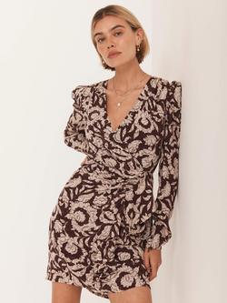 Mint Velvet Floral Print Wrap Mini Dress, Red Burgundy