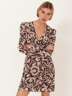 Mint Velvet Floral Print Wrap Mini Dress - view 2, Red Burgundy