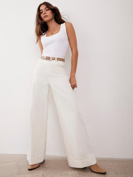 Mint Velvet Wide Leg Mid Rise Cotton Denim Jeans, White