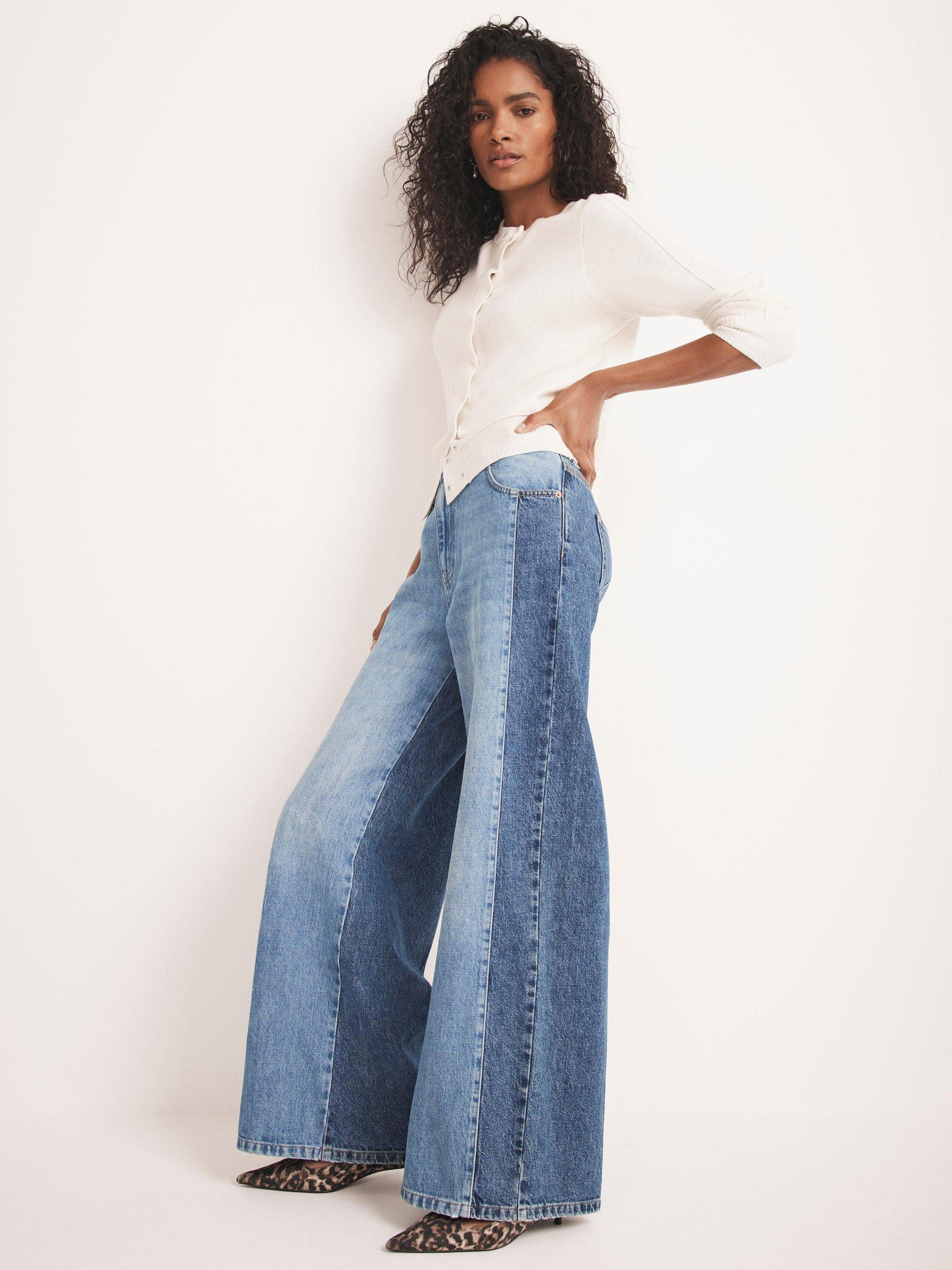 Mint Velvet Contrast Denim Wide Leg Mid Rise Jeans