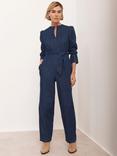 Mint Velvet Puff Sleeve Denim Jumpsuit, Blue Navy