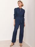 Mint Velvet Puff Sleeve Denim Jumpsuit, Blue Navy