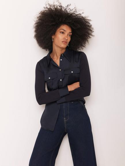 Mint Velvet Long Sleeve Collar Tailored Utility Shirt, Navy