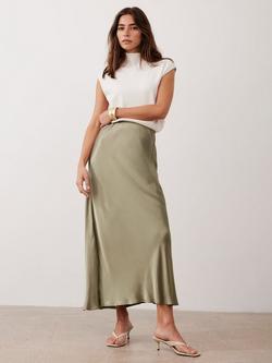 Mint Velvet High Rise Satin Slip Skirt, Khaki, Khaki