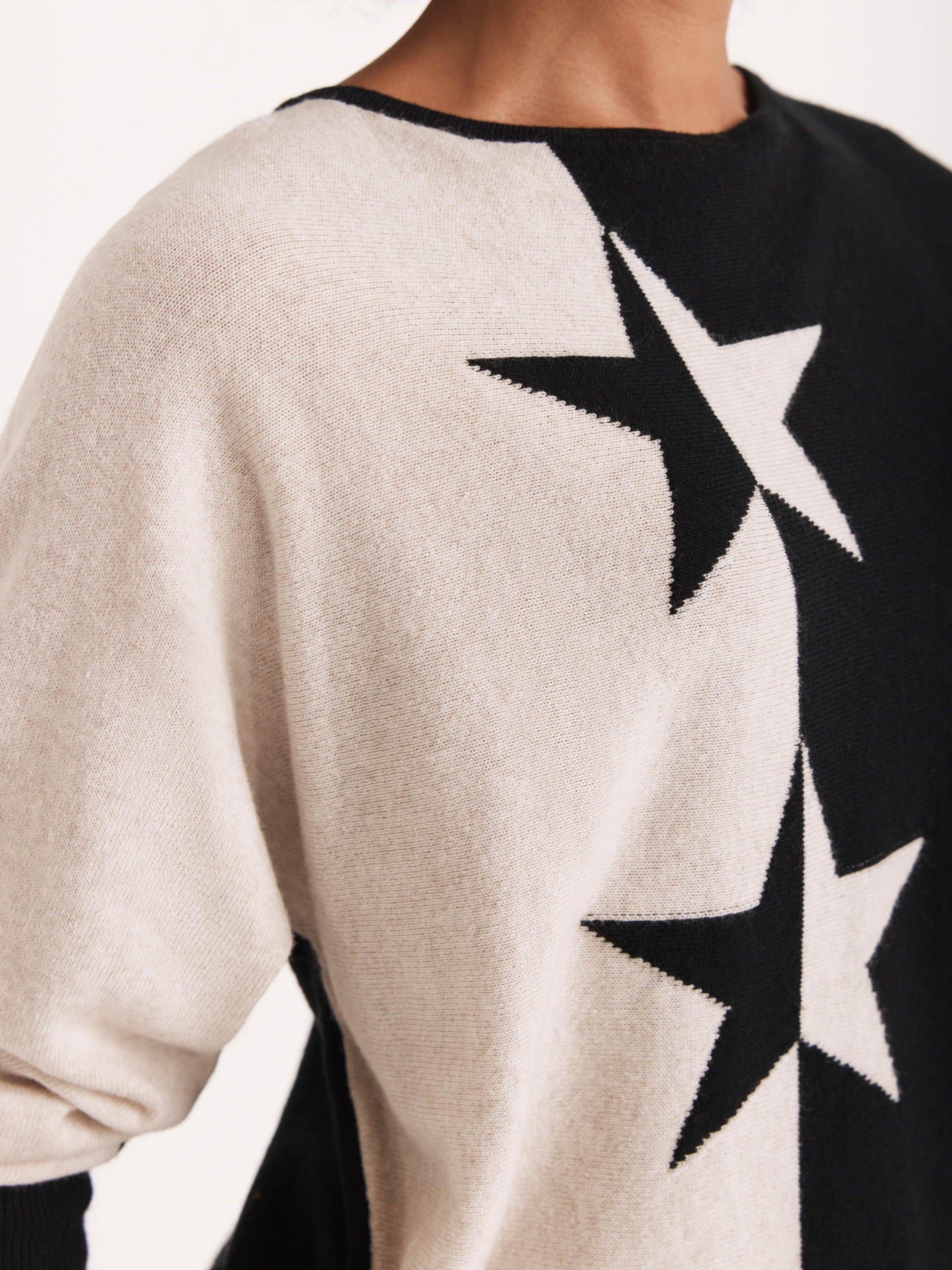 Product image 4 of 8, which shows Mint Velvet Colour Block Star Jumper, Natural Stone, XS