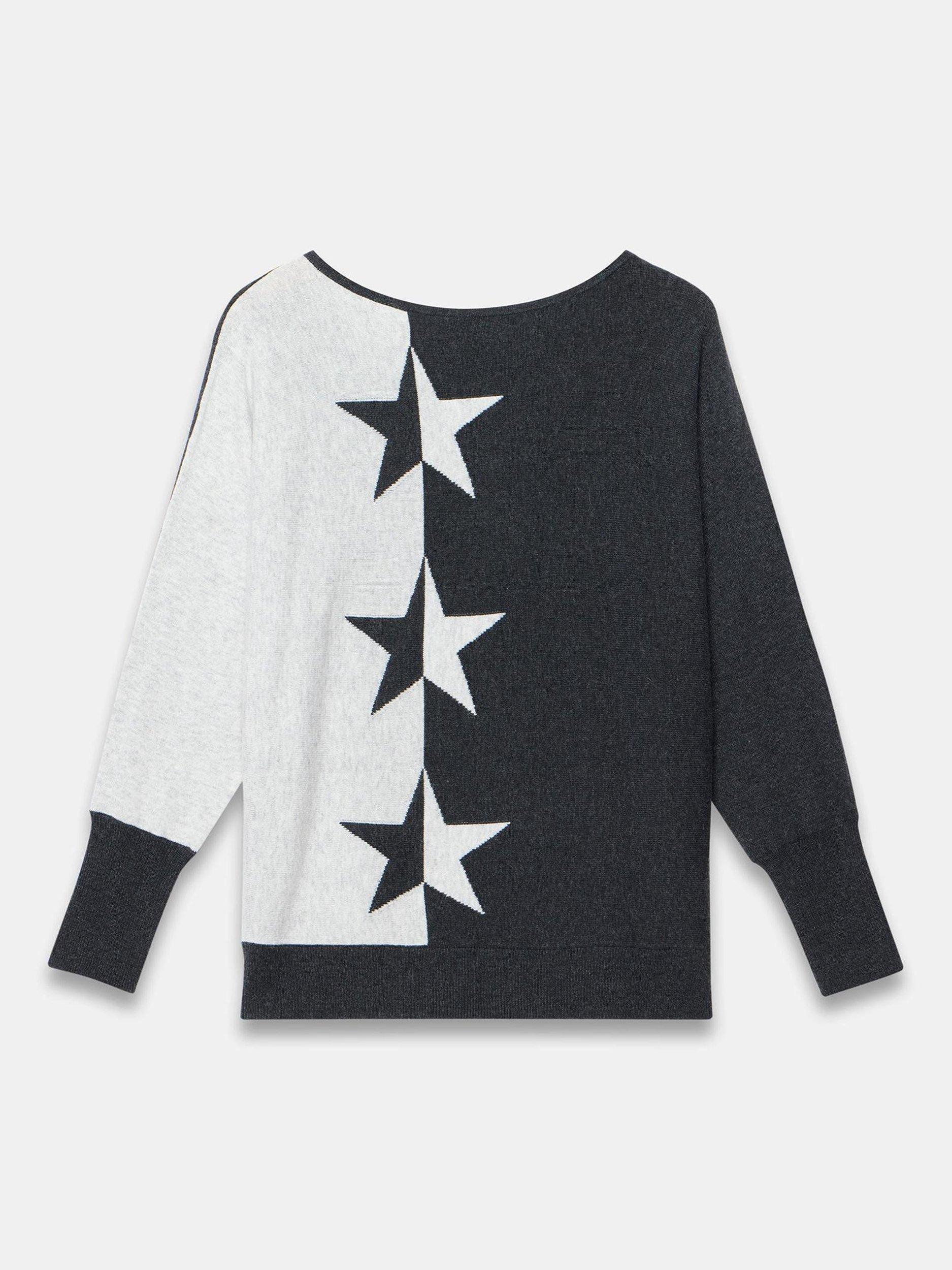 Product image 6 of 8, which shows Mint Velvet Colour Block Star Jumper, Natural Stone, XS