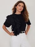 Mint Velvet Cotton Frill Short Sleeve Round Neck T-Shirt