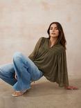 Mint Velvet Embellished Cape Top, Khaki