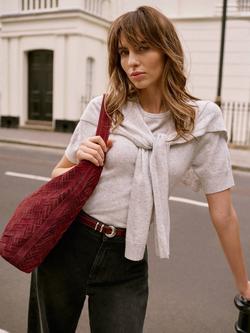 Mint Velvet Cotton Blend Scarf Detail Knit Top, Grey/Multi