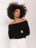 Mint Velvet Ribbed Bardot Wool Blend Top