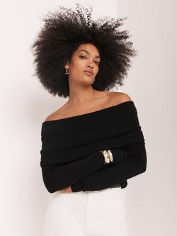 Mint Velvet Ribbed Bardot Wool Blend Top, Black