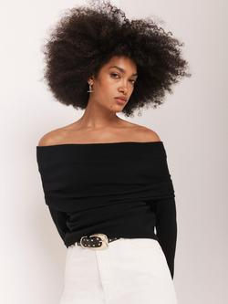 Mint Velvet Ribbed Bardot Wool Blend Top - view 2, Black