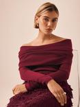 Mint Velvet Ribbed Bardot Top, Mid Red