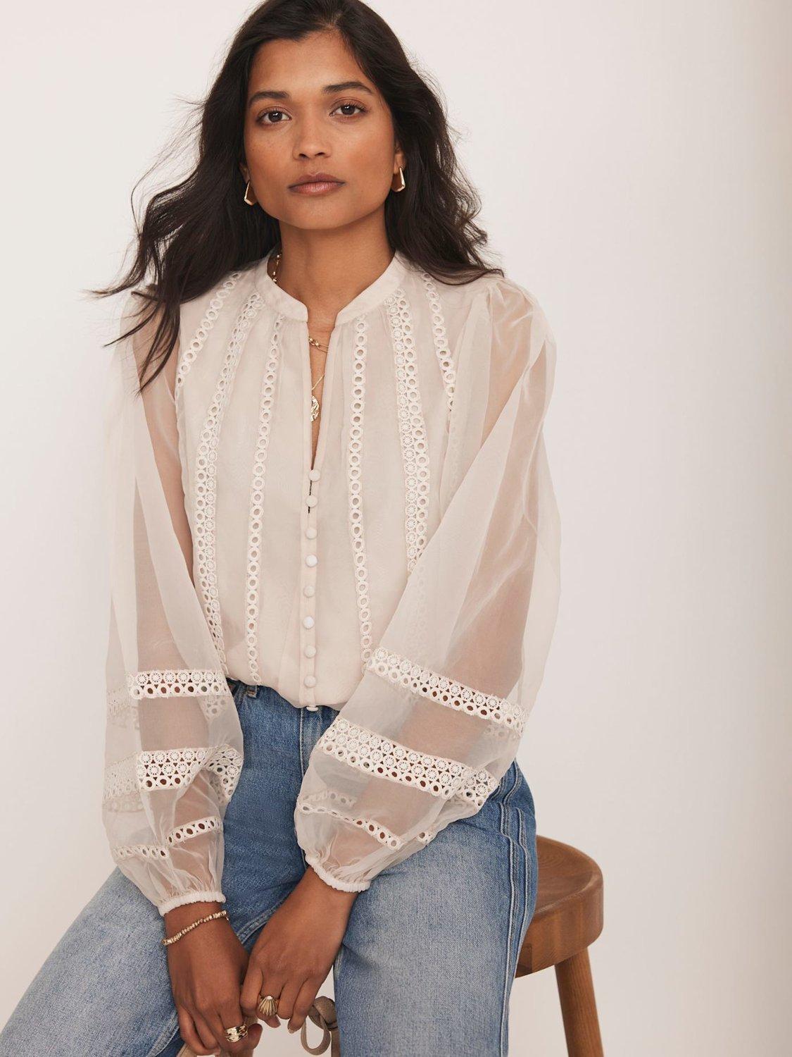 Mint Velvet Sheer Trim Detail Long Sleeve Collar Blouse