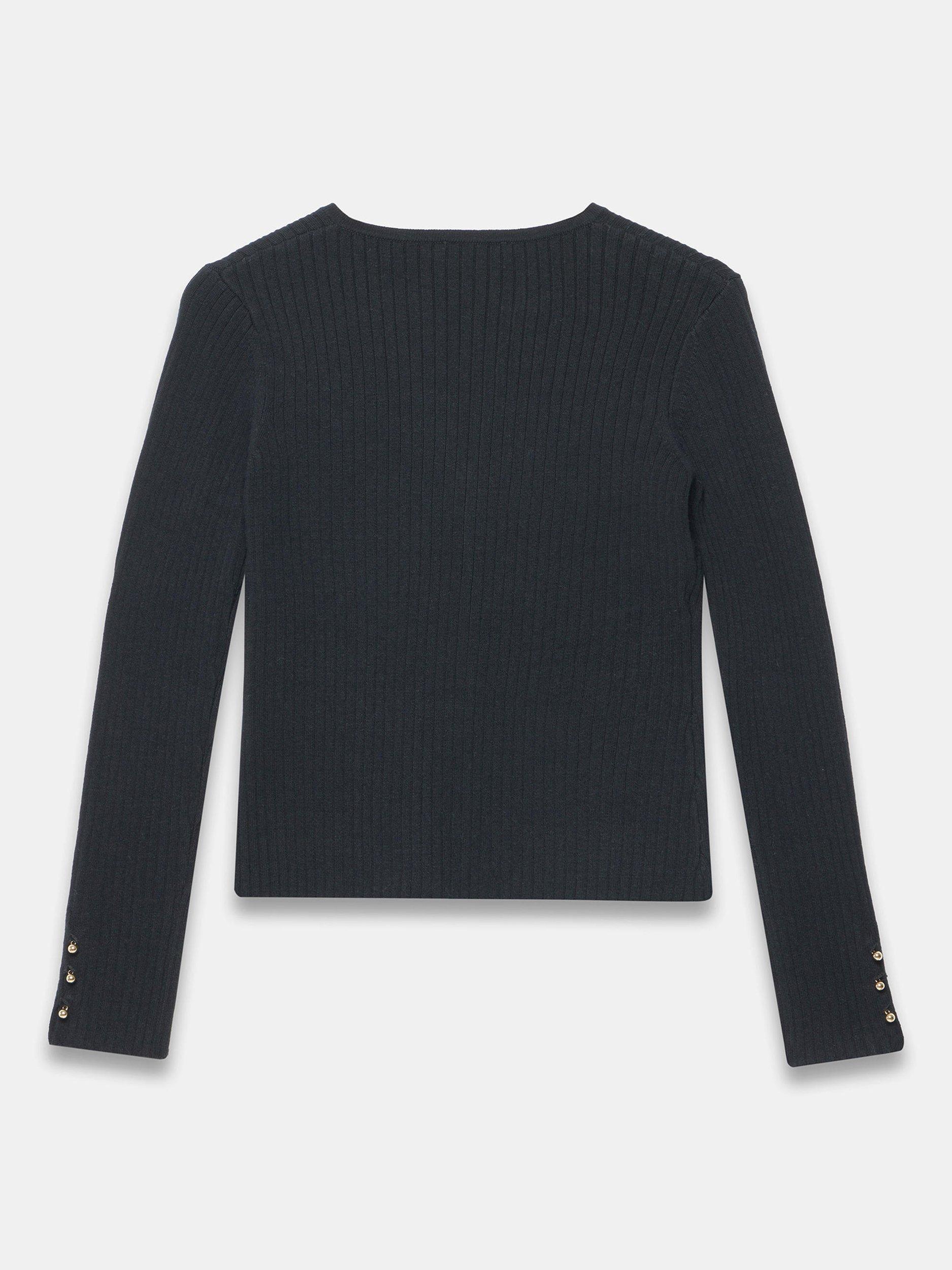 Product image 7 of 7, which shows Mint Velvet Button Detail Ribbed Top, Black, XS