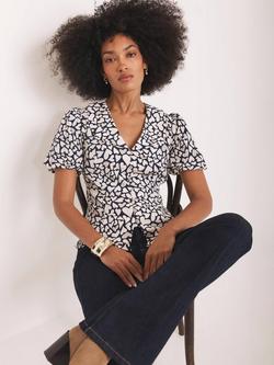 Mint Velvet Heart Print Short Sleeve Collar Blouse - view 2, Navy/Multi