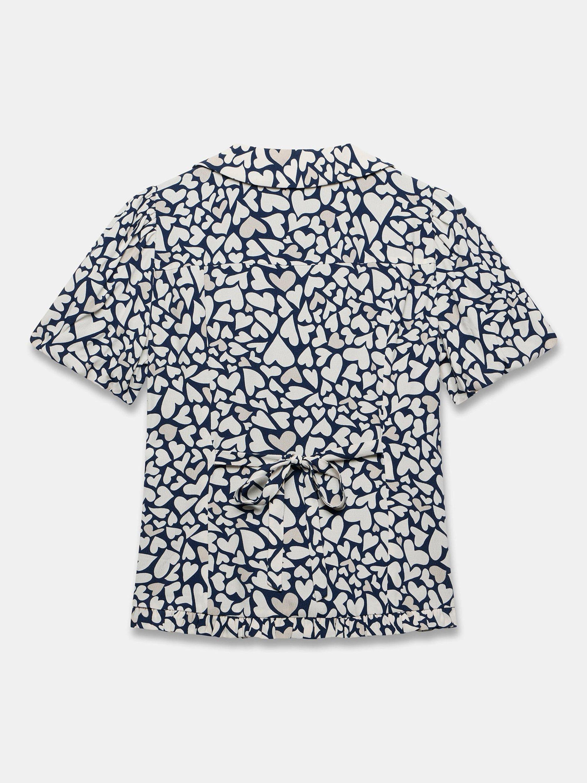 Product image 8 of 8, which shows Mint Velvet Heart Print Short Sleeve Collar Blouse, Navy/Multi, XS