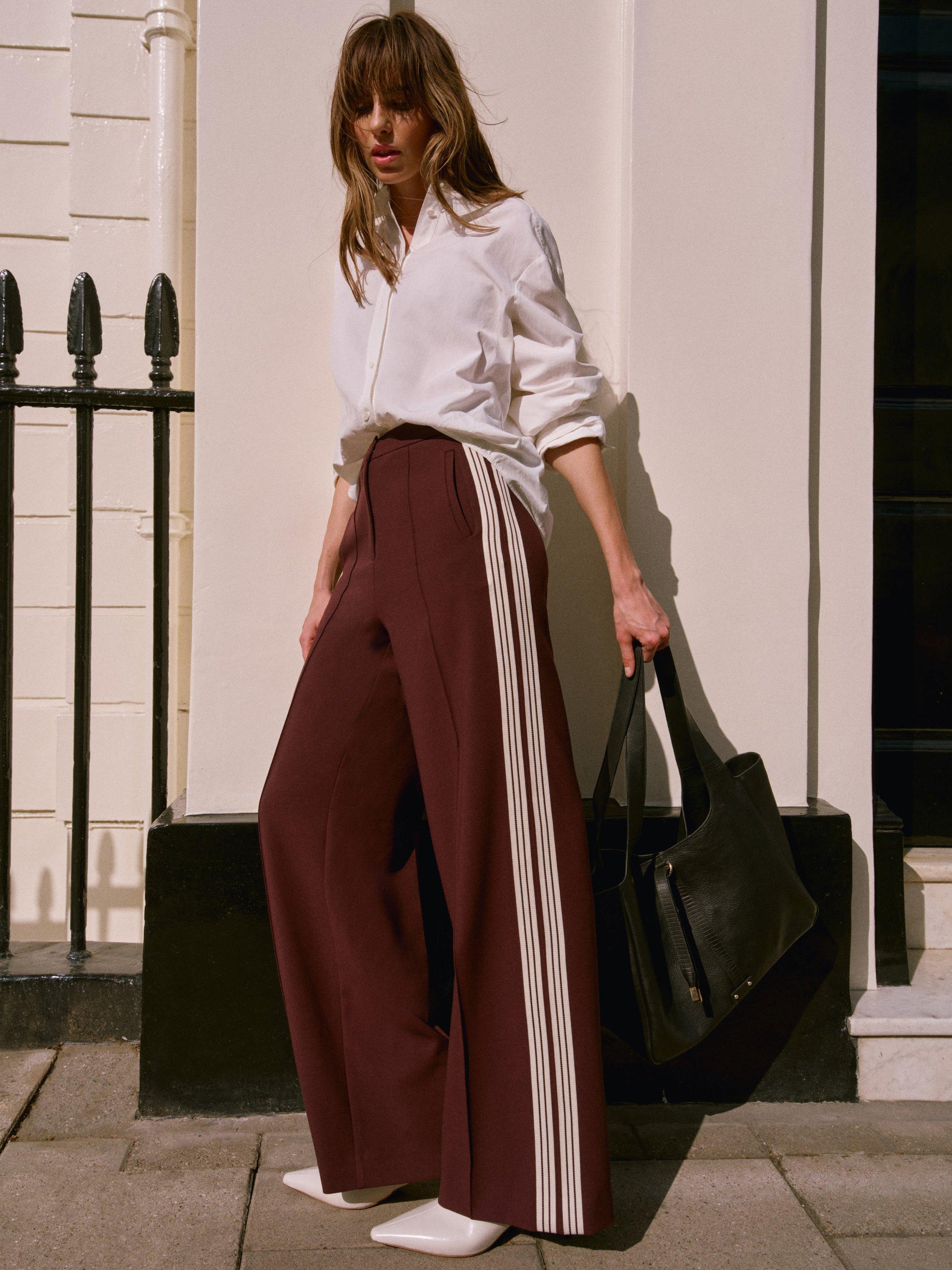 Product image 4 of 6, which shows Mint Velvet Side Stripe Trousers, Burgundy, 6R