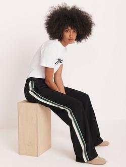 Mint Velvet Side Stripe Wide Leg Trousers, Black, Black