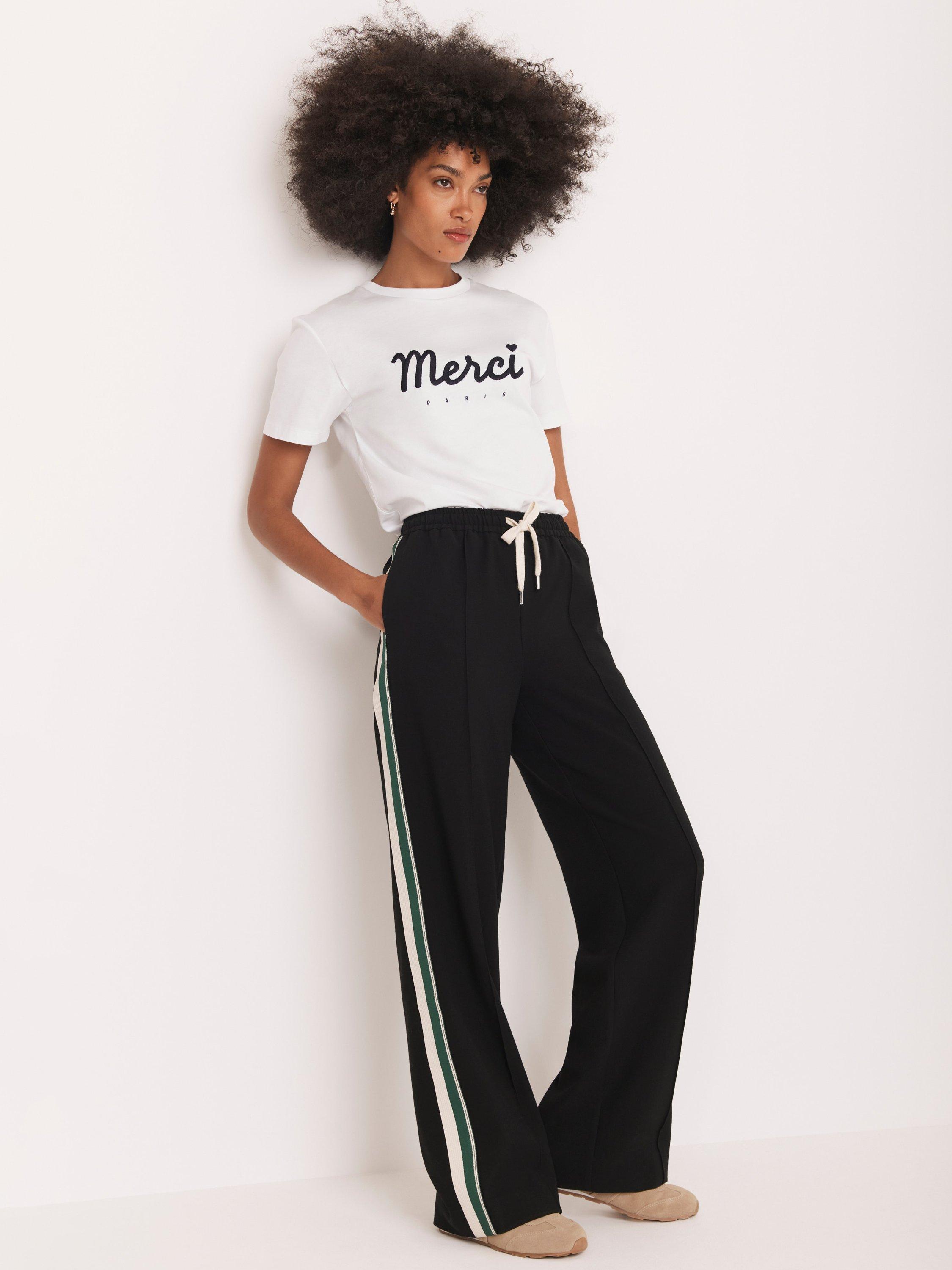 Product image 2 of 8, which shows Mint Velvet Side Stripe Wide Leg Trousers, Black, L Reg