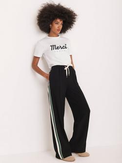 Mint Velvet Side Stripe Wide Leg Trousers, Black - view 2, Black