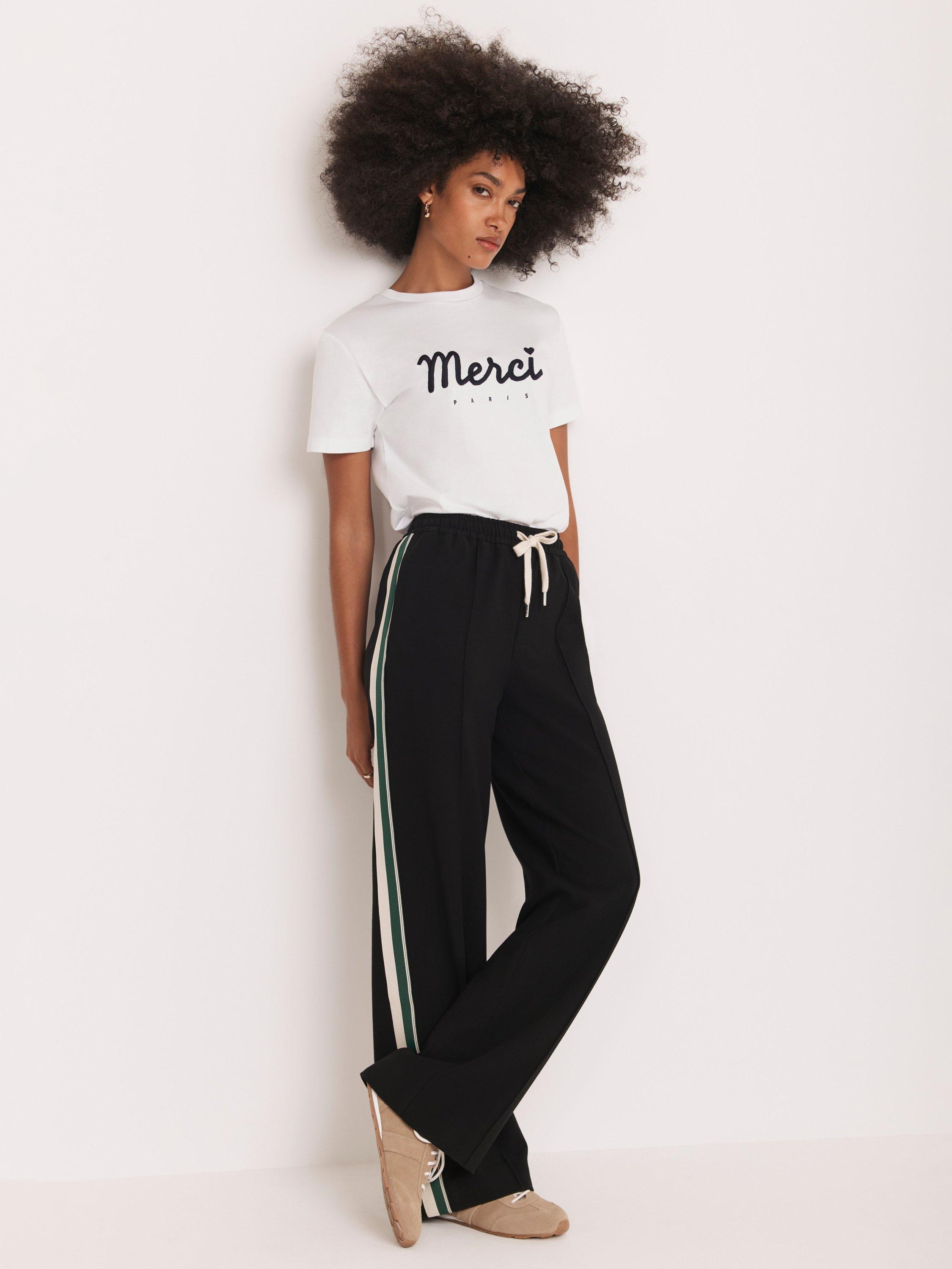 Product image 3 of 8, which shows Mint Velvet Side Stripe Wide Leg Trousers, Black, L Reg