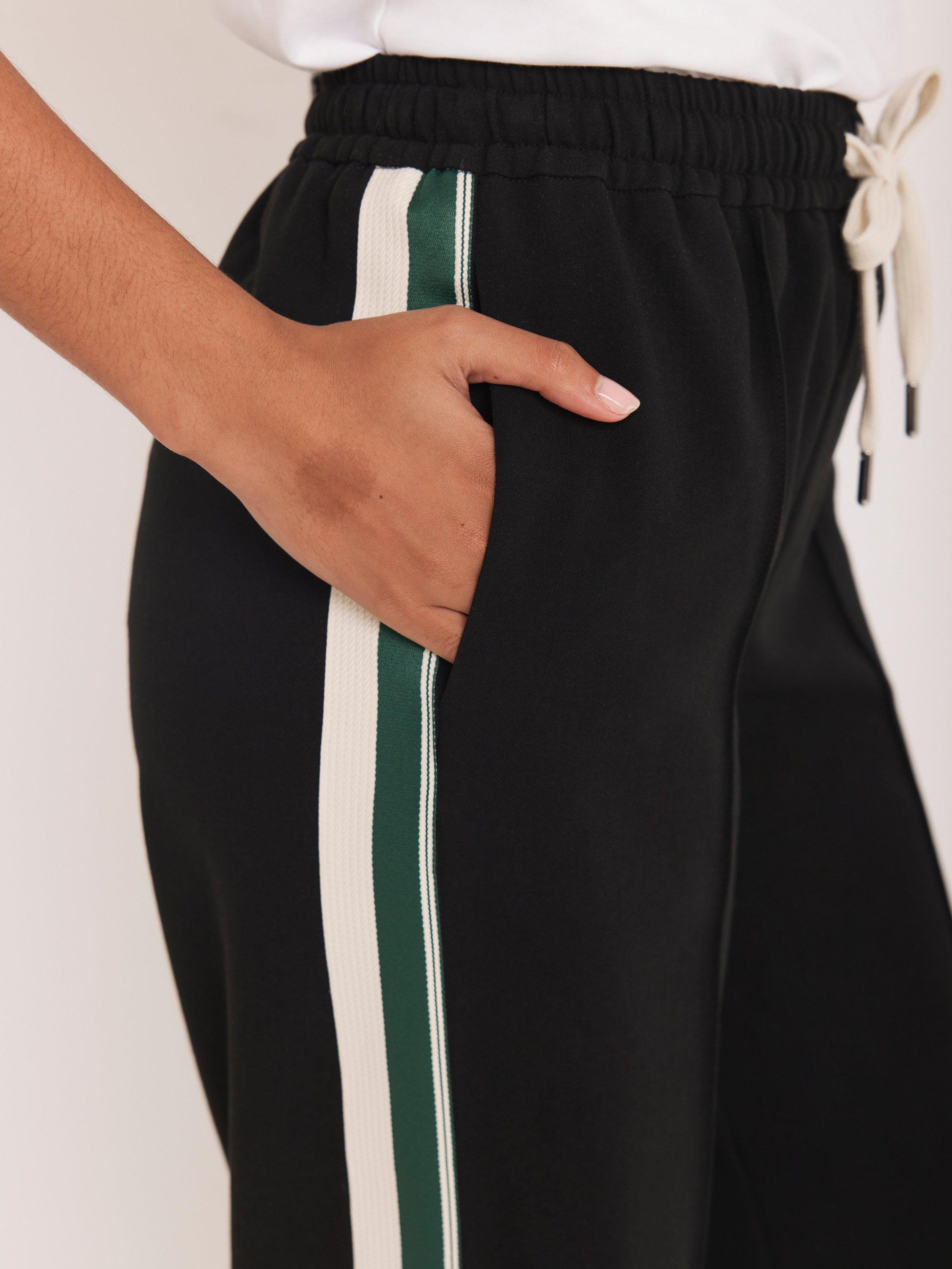 Product image 4 of 8, which shows Mint Velvet Side Stripe Wide Leg Trousers, Black, L Reg