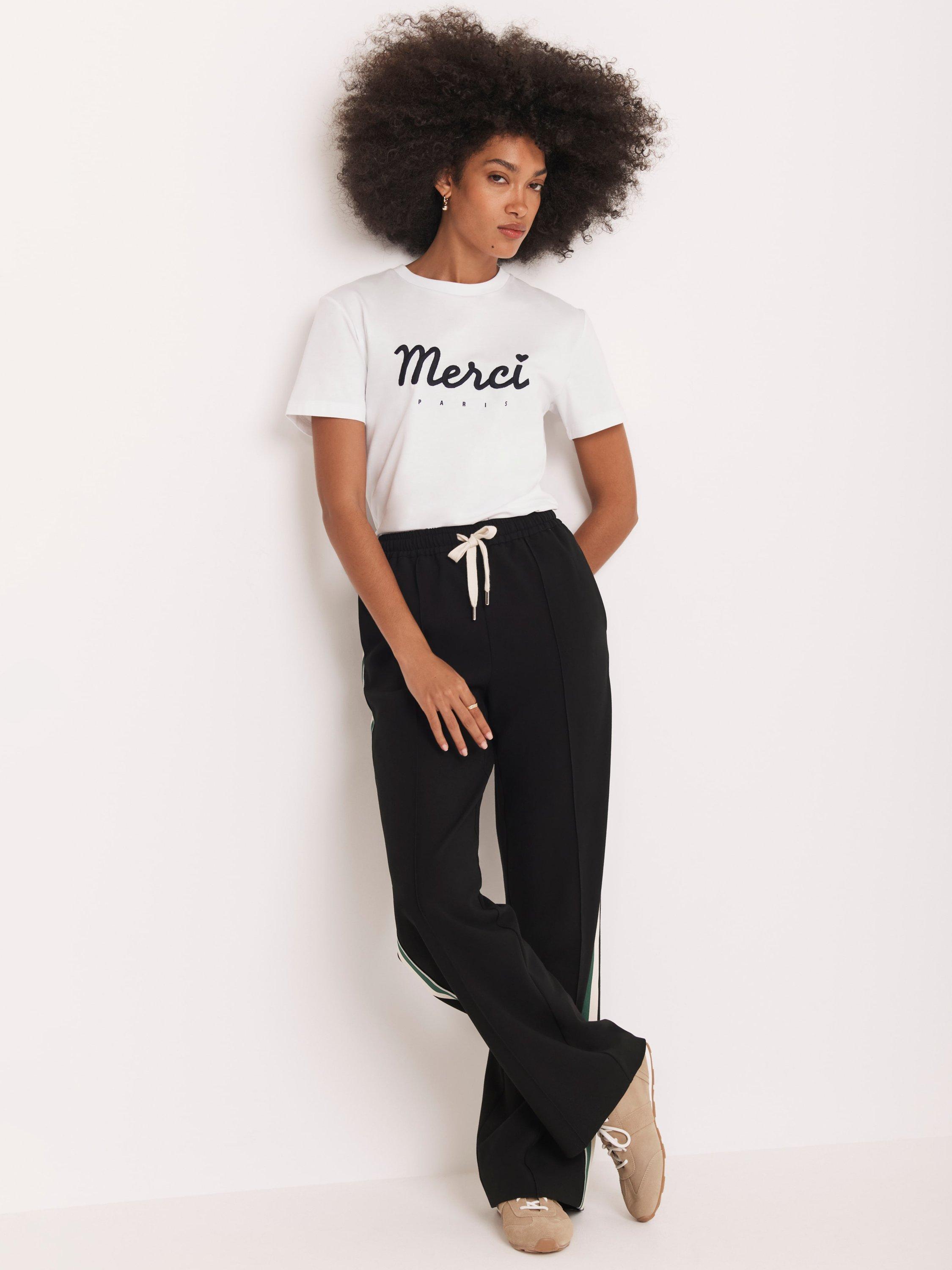 Product image 5 of 8, which shows Mint Velvet Side Stripe Wide Leg Trousers, Black, L Reg