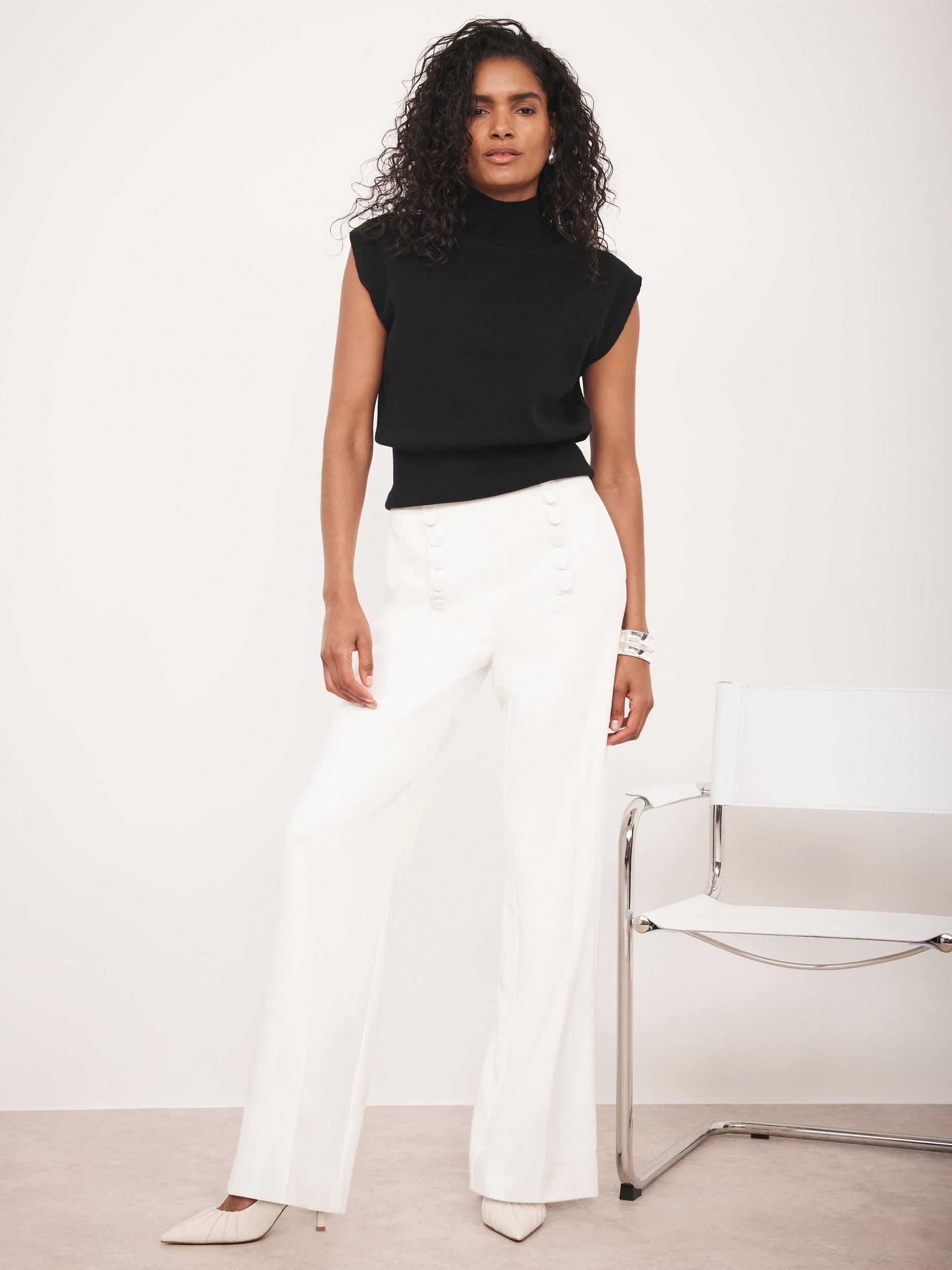 Product image 1 of 7, which shows Mint Velvet High Waisted Wide Leg Trousers, White, 16R