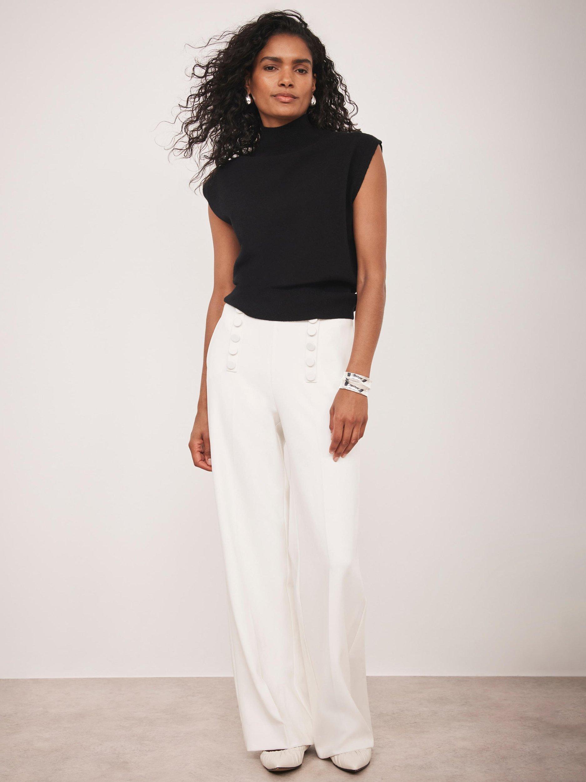 Product image 2 of 7, which shows Mint Velvet High Waisted Wide Leg Trousers, White, 16R