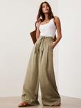 Mint Velvet Belted Wide Leg Trousers, Green Khaki