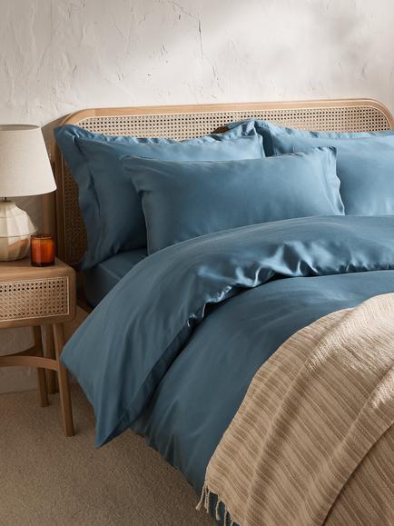 John Lewis 300 Thread Count Fitted Sheet containing TENCEL™ Lyocell - view 2, Blue