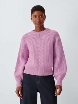John Lewis Tie Rib Knit Wool Blend Jumper, Orchid Pink