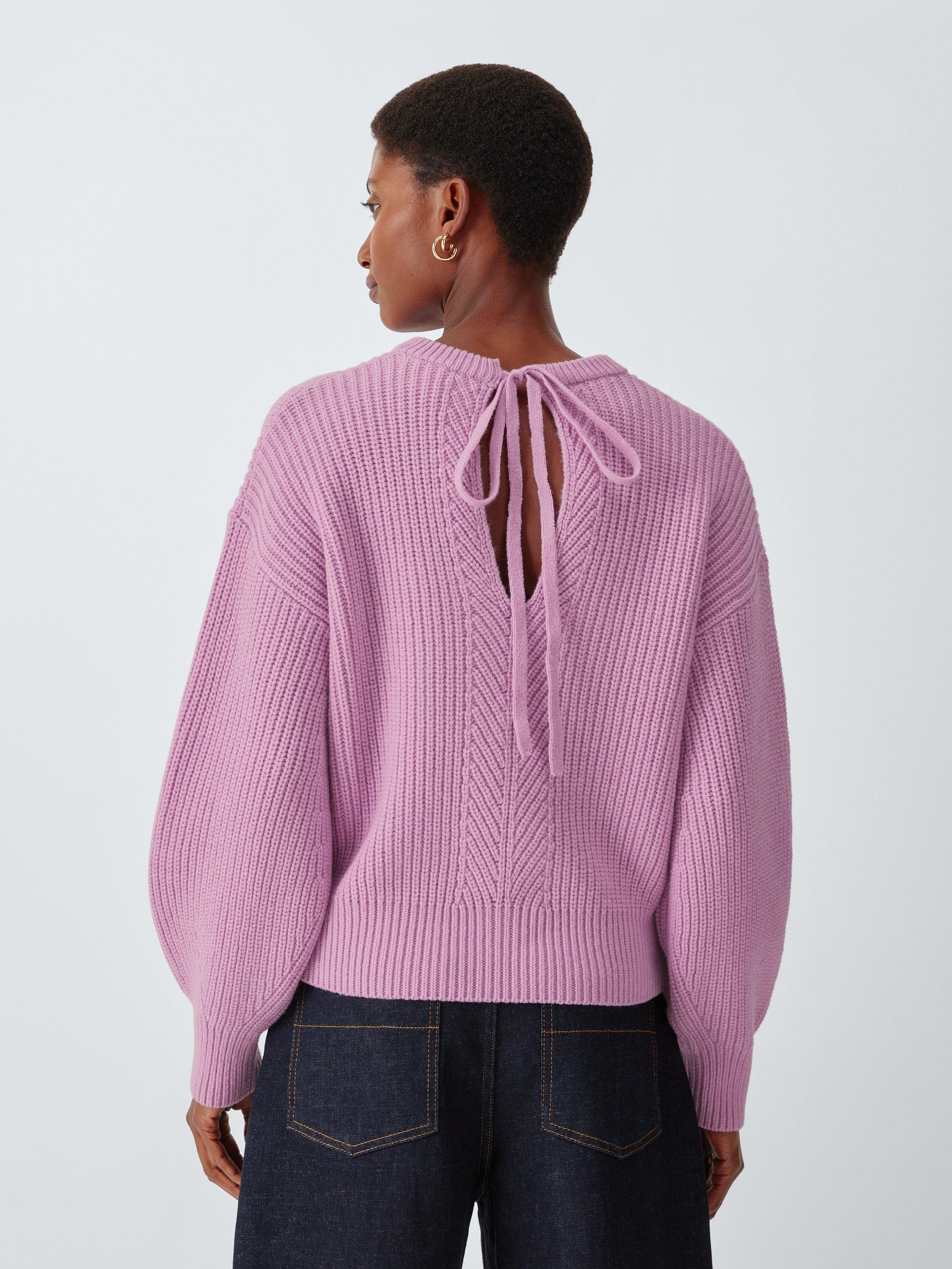 Product image 2 of 6, which shows John Lewis Tie Rib Knit Wool Blend Jumper, Orchid Pink, XS