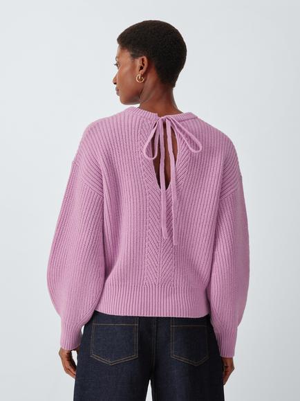 John Lewis Tie Rib Knit Wool Blend Jumper - view 2, Orchid Pink