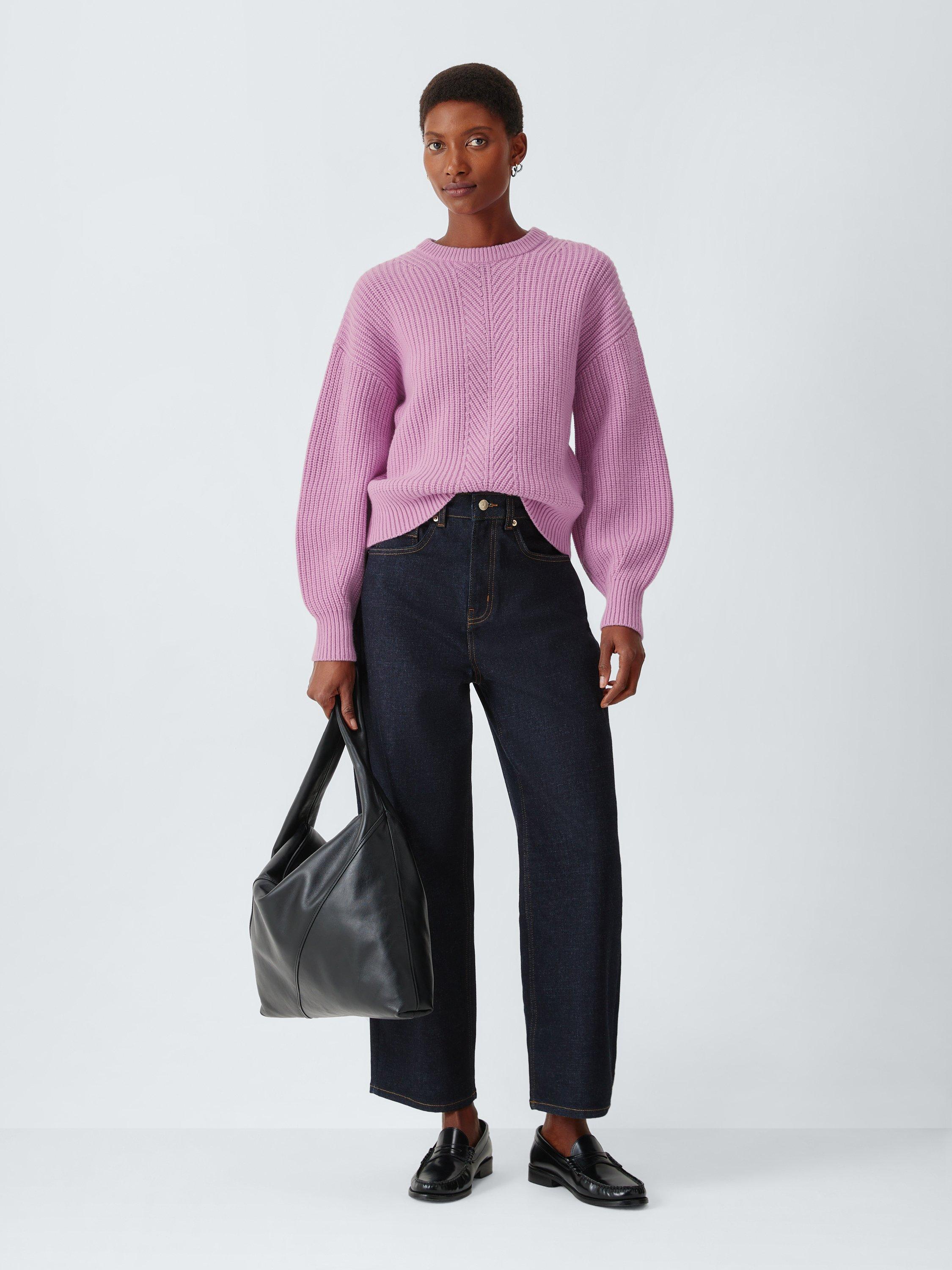 Product image 3 of 6, which shows John Lewis Tie Rib Knit Wool Blend Jumper, Orchid Pink, XS