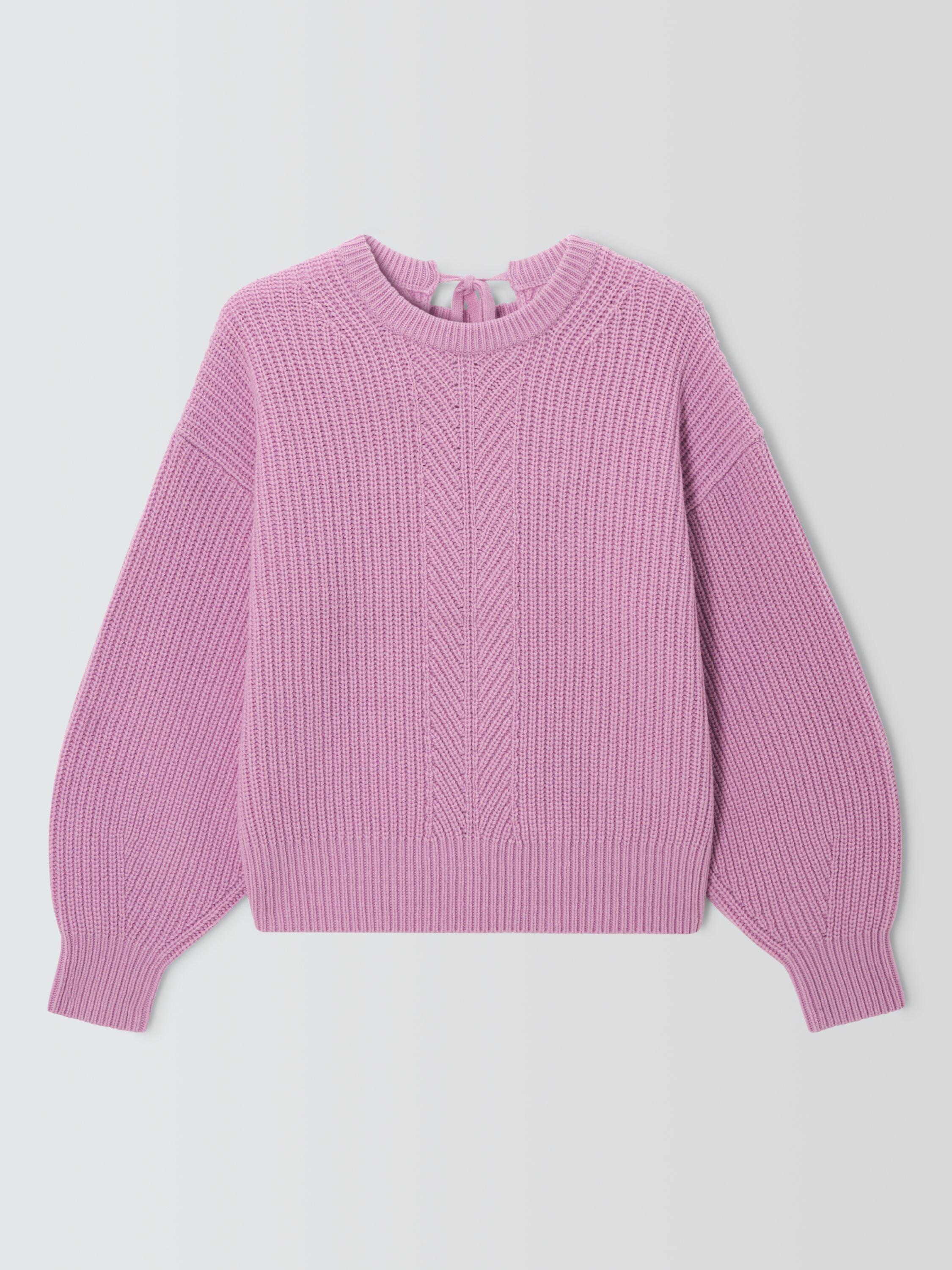 Product image 4 of 6, which shows John Lewis Tie Rib Knit Wool Blend Jumper, Orchid Pink, XS