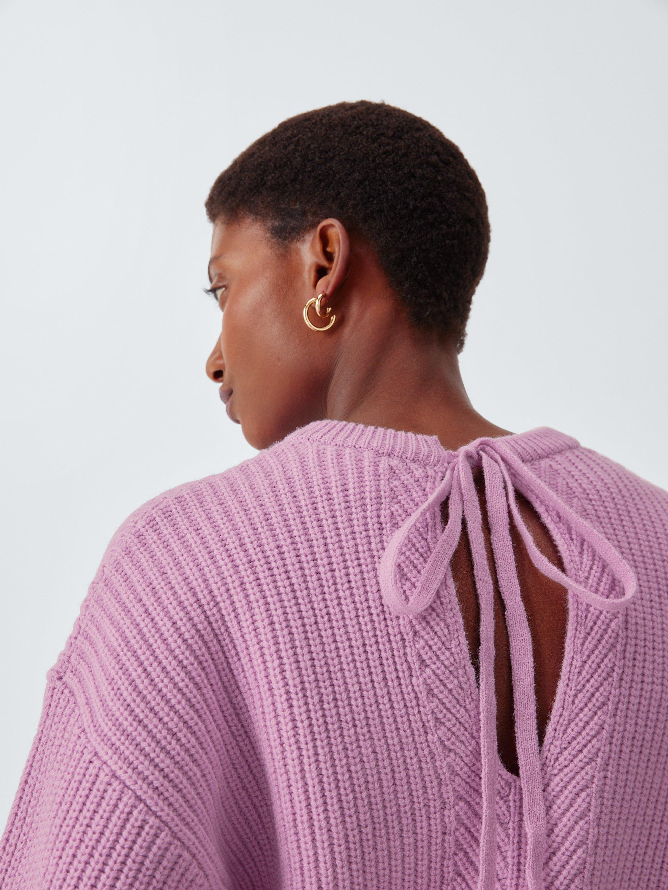 Product image 5 of 6, which shows John Lewis Tie Rib Knit Wool Blend Jumper, Orchid Pink, XS