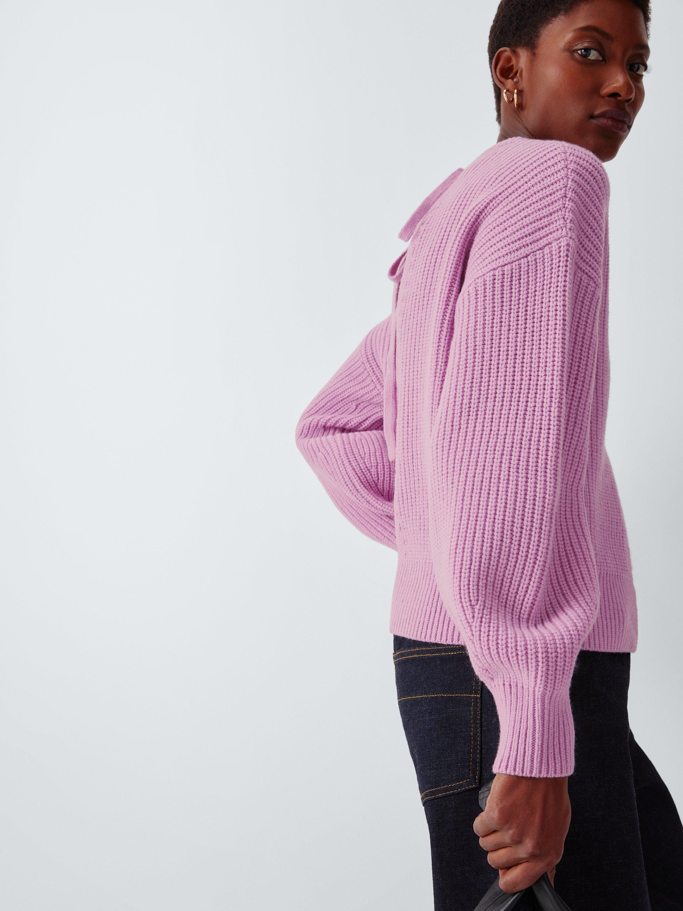 Product image 6 of 6, which shows John Lewis Tie Rib Knit Wool Blend Jumper, Orchid Pink, XS