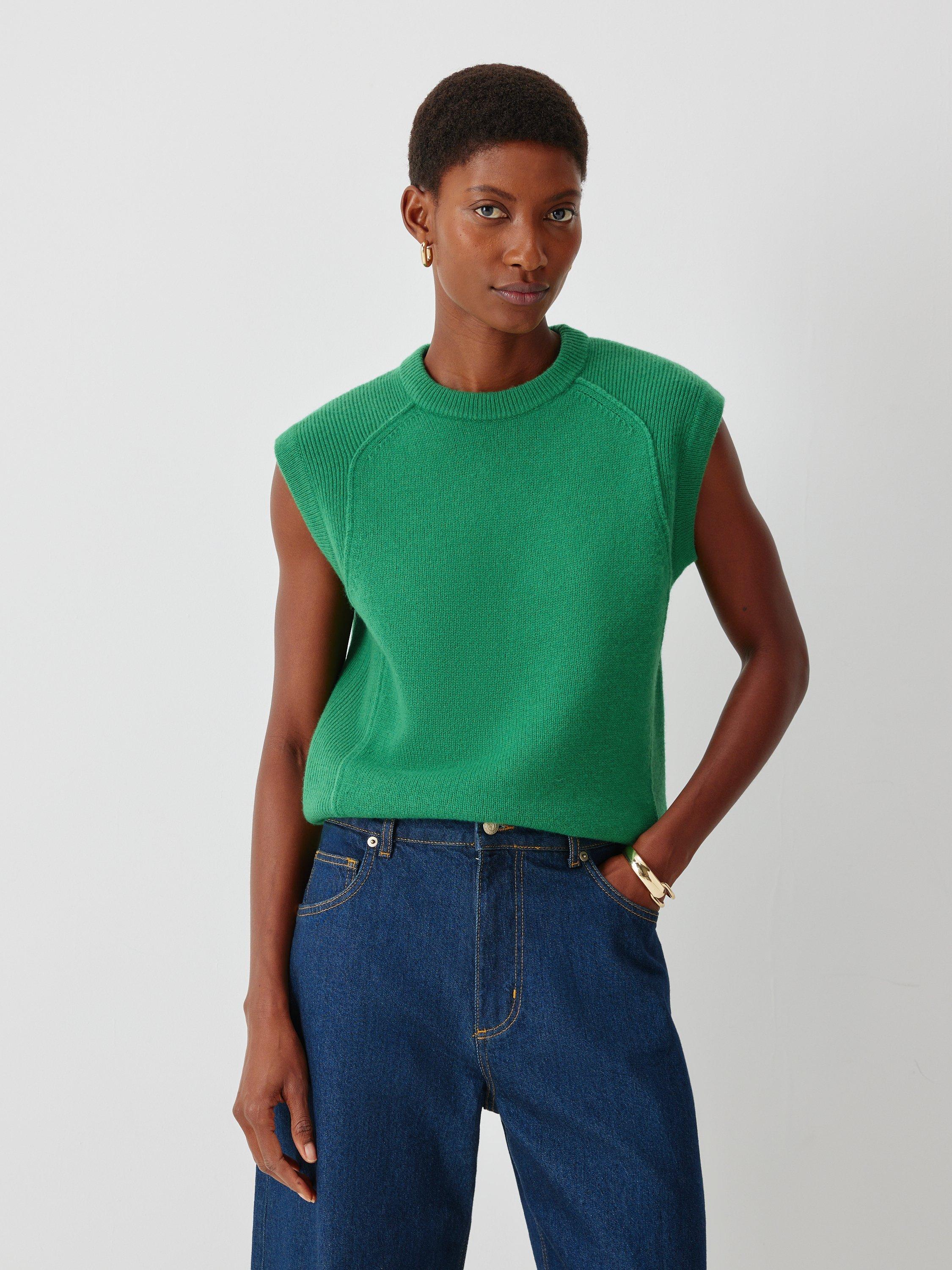 Product image 1 of 6, which shows John Lewis Lambswool Saddle Shoulder Tank Top, Pine Green, XS