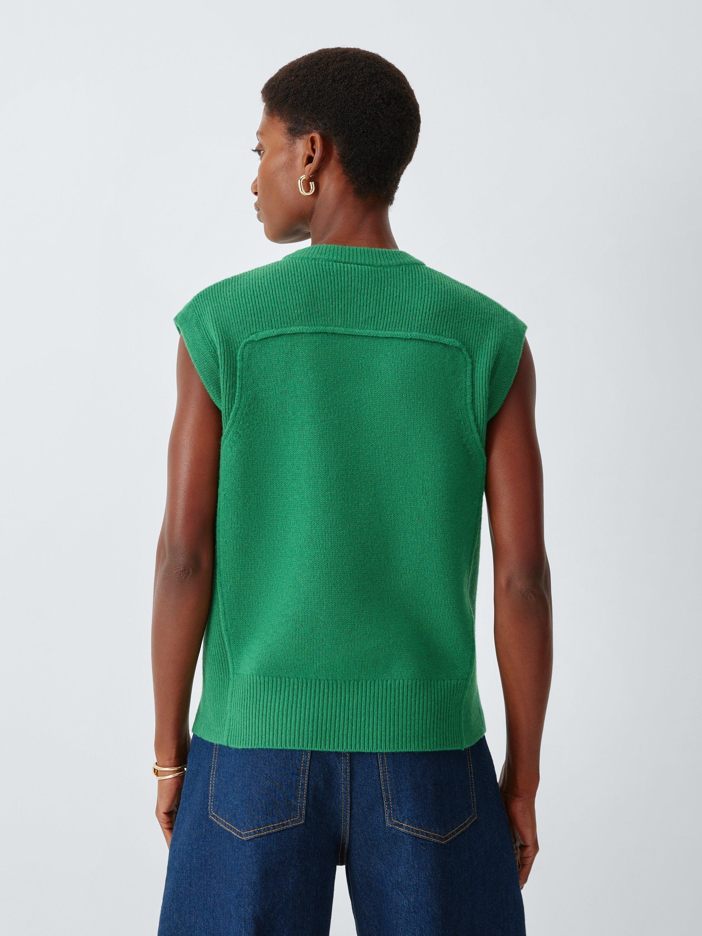 Product image 2 of 6, which shows John Lewis Lambswool Saddle Shoulder Tank Top, Pine Green, XS