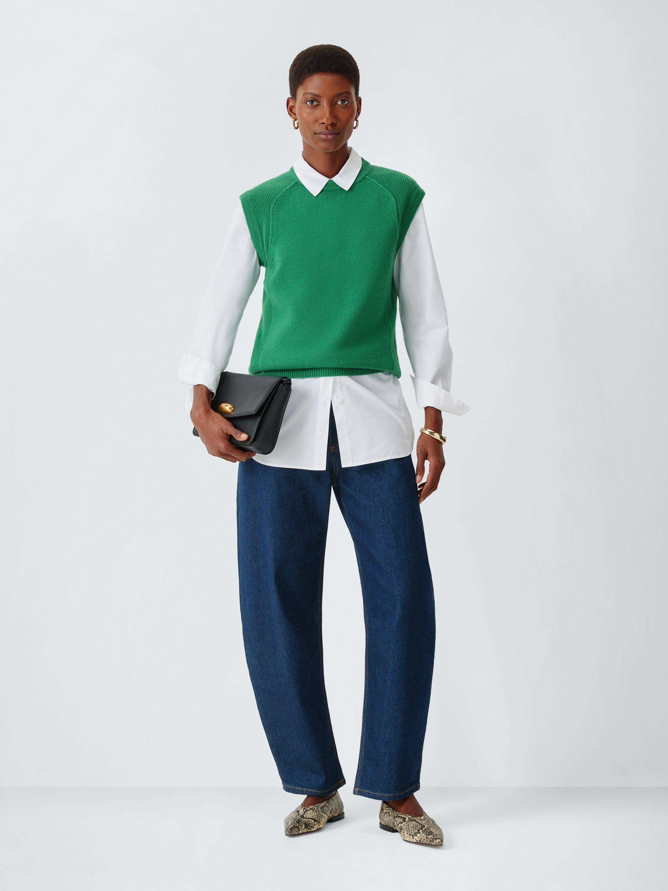 Product image 3 of 6, which shows John Lewis Lambswool Saddle Shoulder Tank Top, Pine Green, XS