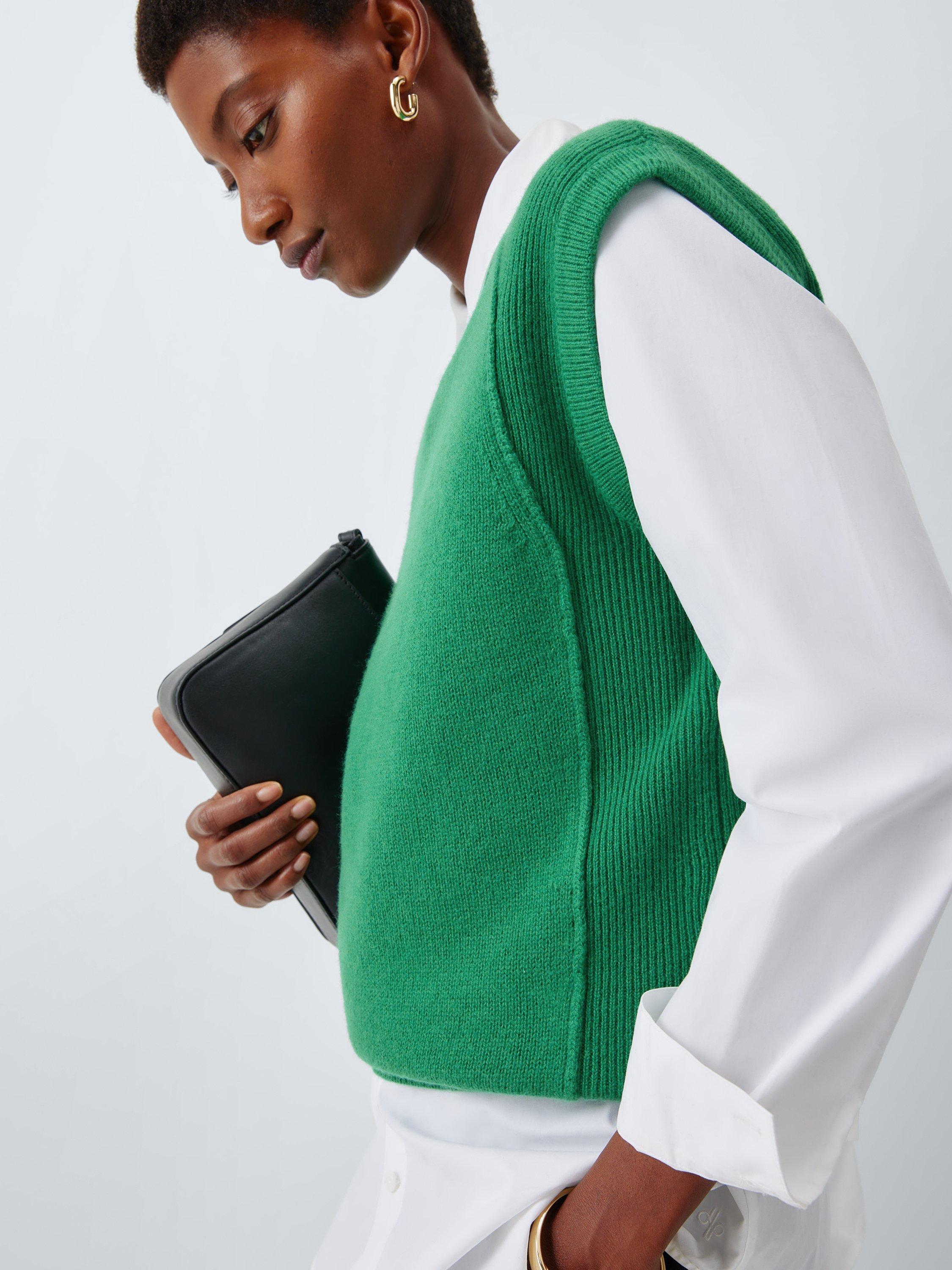 Product image 6 of 6, which shows John Lewis Lambswool Saddle Shoulder Tank Top, Pine Green, XS