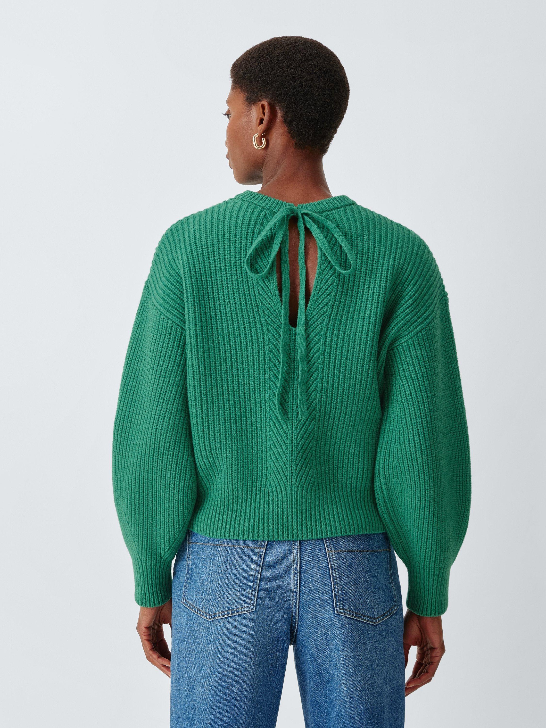 Product image 2 of 6, which shows John Lewis Tie Rib Knit Wool Blend Jumper, Pine Green, XS
