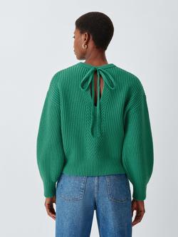 John Lewis Tie Rib Knit Wool Blend Jumper - view 2, Pine Green