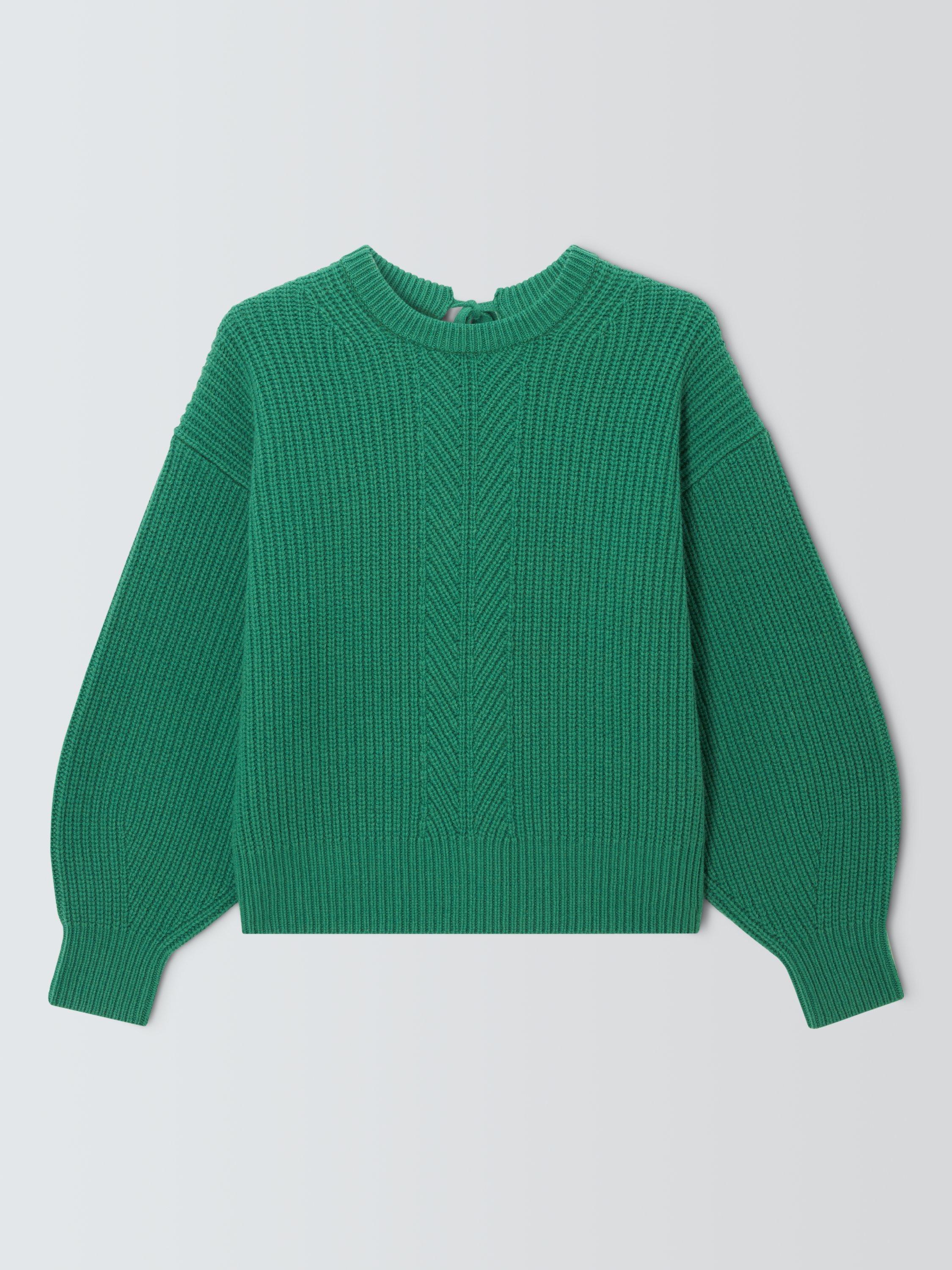 Product image 4 of 6, which shows John Lewis Tie Rib Knit Wool Blend Jumper, Pine Green, XS